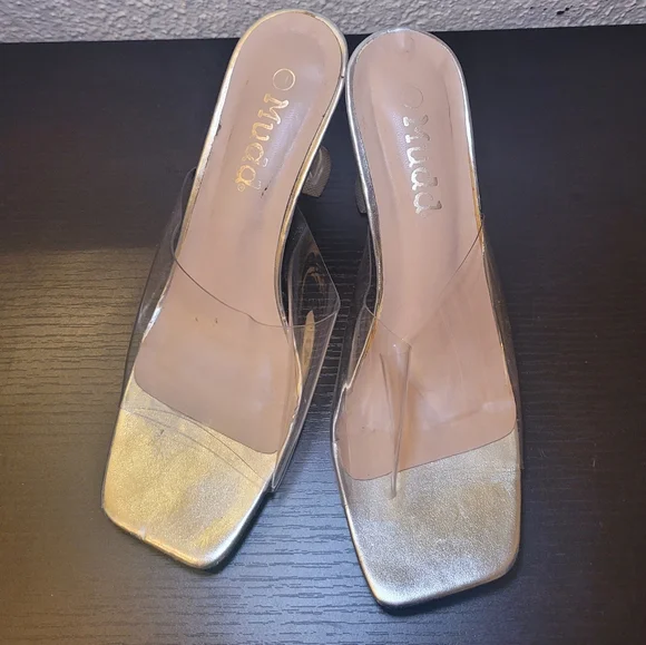 Mudd Y2K 90s Clear Transparent Techno Square Open Toe Sandal Heels - Picture 2 of 7